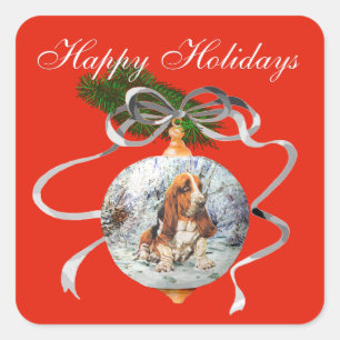 Adesivo Quadrado Natal do Basset Hound