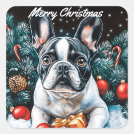 Adesivo Quadrado Natal do Buldogue Francês