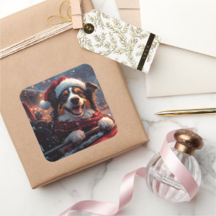 Adesivo Quadrado Natal do Cachorro Kelpie Australiano