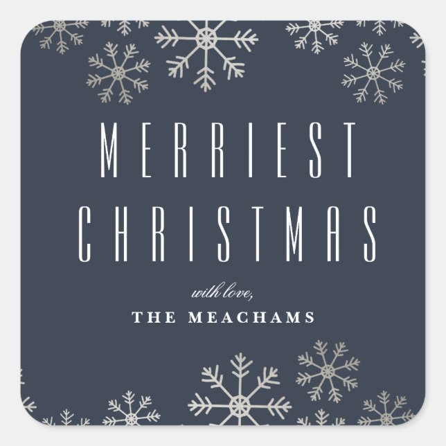 Adesivo Quadrado Natal do Floco de Neve de Prata Moderno (Frente)