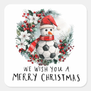 Adesivo Quadrado Natal do futebol com Snowman