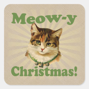 Adesivo Quadrado Natal do meow-y, animal bonito do gato do feriado