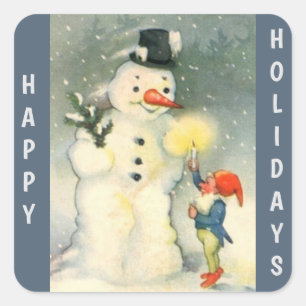 Adesivo Quadrado Natal do Retro Snowman e Elf