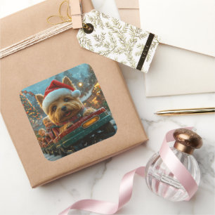 Adesivo Quadrado Natal do Rolador de Cachorros Terrier australiano