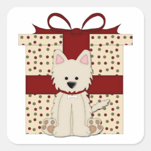 Adesivo Quadrado Natal do Terrier Branco da West Highland