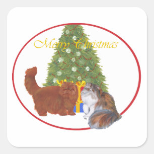 Adesivo Quadrado Natal dos Gatos Persianos Vermelhos e Calico