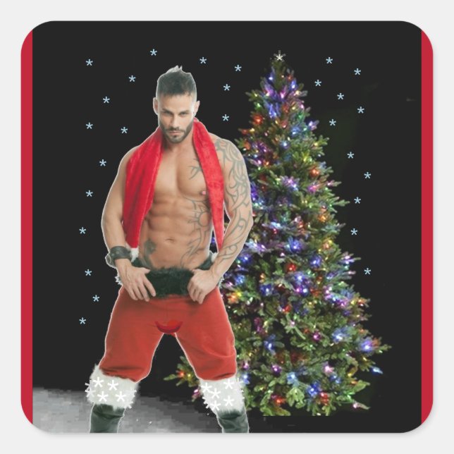 Adesivo Quadrado Natal dos Papais noeis Hunk Buff mais quentes (Frente)