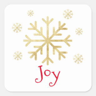 Adesivo Quadrado Natal Dourado Floco de Neve "JOY"