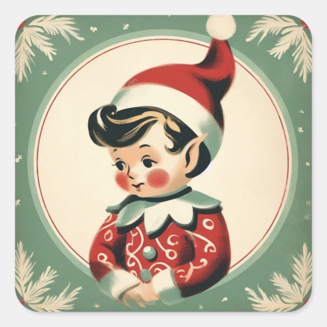 Adesivo Quadrado Natal Elf Cute Vintage Holiday (Frente)