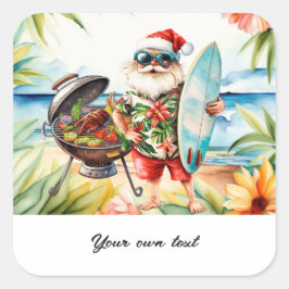 Adesivo Quadrado Natal em julho com Papais noeis no feriado de prai