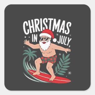 Adesivo Quadrado Natal em julho Férias Engraçadas de Papais noeis d