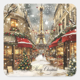 Adesivo Quadrado Natal em Paris Cena de Rua de Férias Antiga