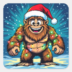 Adesivo Quadrado Natal engraçado do Pé Grande Sasquatch