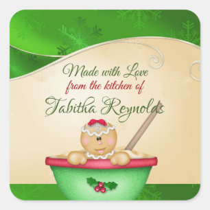 Adesivo Quadrado Natal,Feito com amor, Gingerbread Girl