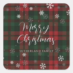 Adesivo Quadrado Natal Feliz Flocos de Neve Xadrez Personalizado