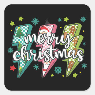 Adesivo Quadrado Natal Feliz Relâmpago Preppy Coquette Xmas 