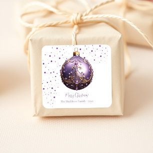Adesivo Quadrado Natal Feliz Roxo Vintage Personalizado