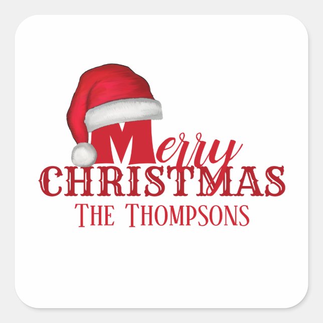 Adesivo Quadrado Natal Feriado do Papai Noel Vermelho e Bonito (Frente)