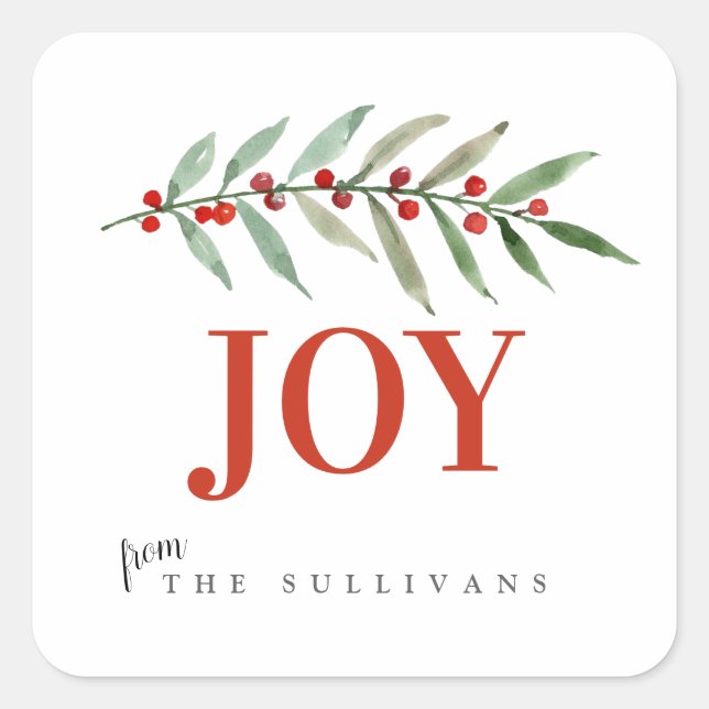 Adesivo Quadrado Natal Feriado JOY Winter Berry (Frente)