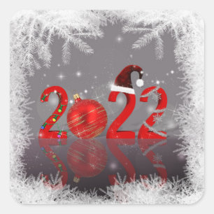 Adesivo Quadrado Natal Festivo Vermelho Feliz Ano Novo 2022