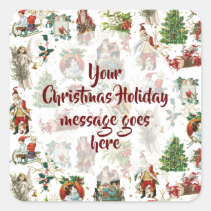 Adesivo Quadrado Natal Festivo Vintage Retro Personalizado