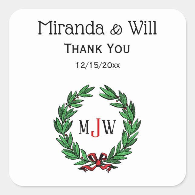 Adesivo Quadrado Natal Festivo Xmas Holly Wreath Monograma (Frente)