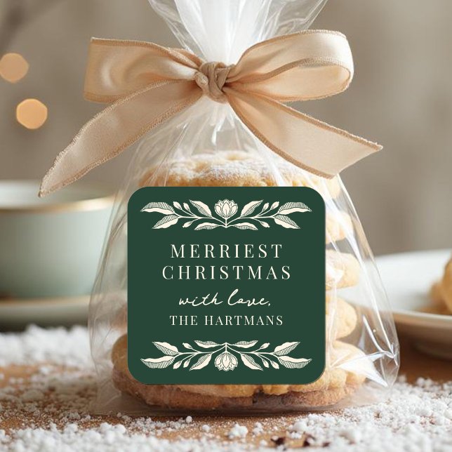 Adesivo Quadrado Natal Floral de Arte Folclórica Elegante Personali (Criador carregado)