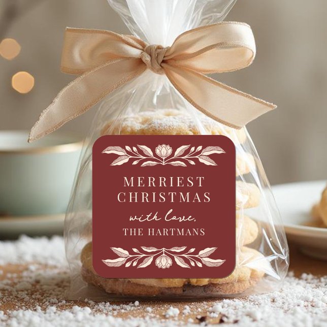 Adesivo Quadrado Natal Floral de Arte Folclórica Elegante Personali (Criador carregado)