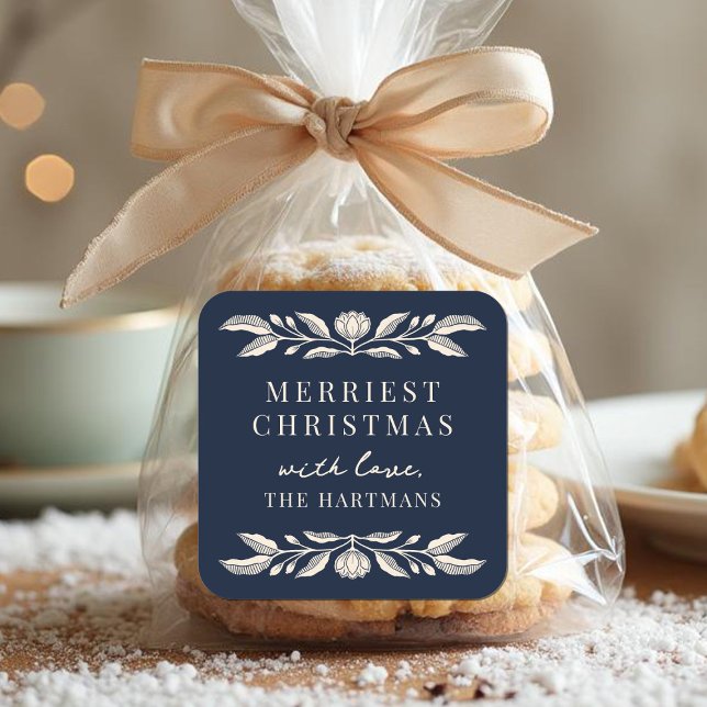 Adesivo Quadrado Natal Floral de Arte Folclórica Elegante Personali (Criador carregado)