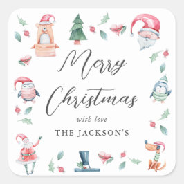 Adesivo Quadrado Natal Fofo Merry Christmas Personalizado