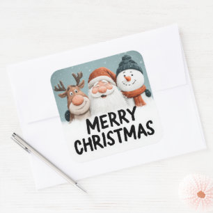 Adesivo Quadrado Natal Fofo Papai Noel Rena Veado Homem de Neve Fel