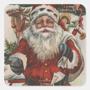 Adesivo Quadrado Natal GreetingSanta com cervos e miúdos