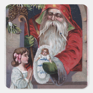 Adesivo Quadrado Natal GreetingSanta que dá a boneca