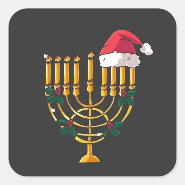 Adesivo Quadrado Natal Hanukkah Papais noeis judeus Menorah (Frente)