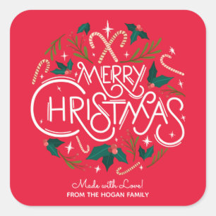 Adesivo Quadrado Natal Holly Berry Comida Feriado Caseiro
