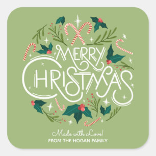 Adesivo Quadrado Natal Holly Berry Comida Feriado Caseiro