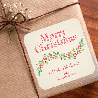Adesivo Quadrado Natal Holly Berry Comida Feriado Caseiro