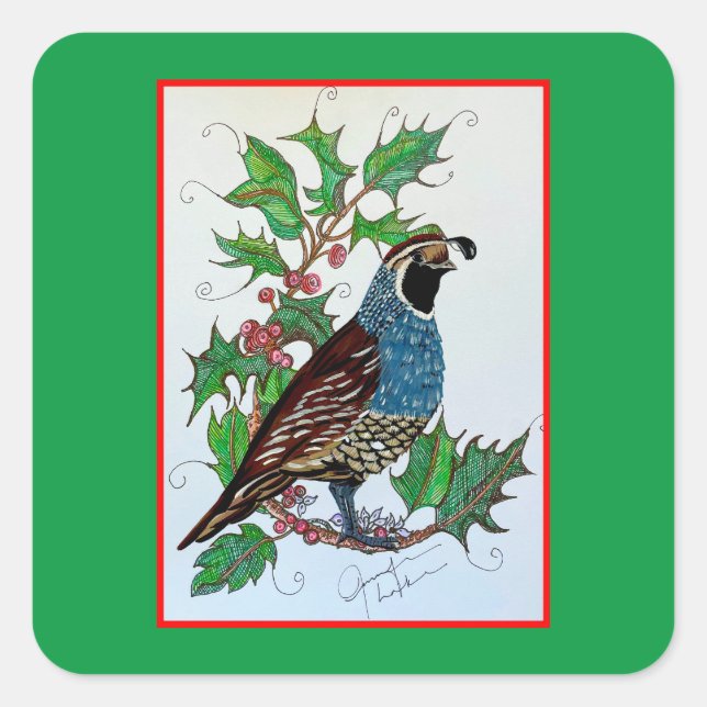 Adesivo Quadrado Natal Holly Quail (Frente)