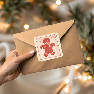 Adesivo Quadrado Natal Homem de Biscoito de Gengibre Vintage 