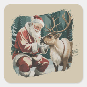 Adesivo Quadrado Natal Inspirado no Vintage Retro Papai Noel Rena