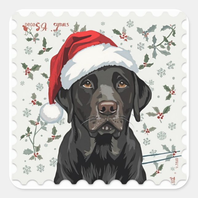 Adesivo Quadrado Natal labrador preto (Frente)