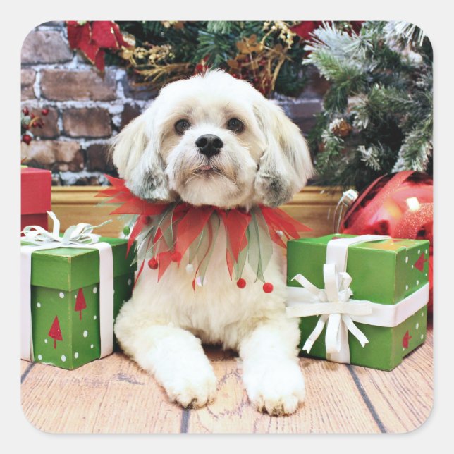 Adesivo Quadrado Natal - Lhasa Apso - Muffie (Frente)