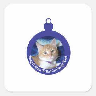 Adesivo Quadrado Natal, Melhor Vovô Gato de Todos , Foto de Gato , 