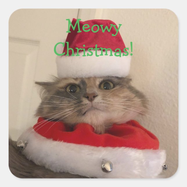 Adesivo Quadrado Natal Meowy (Frente)
