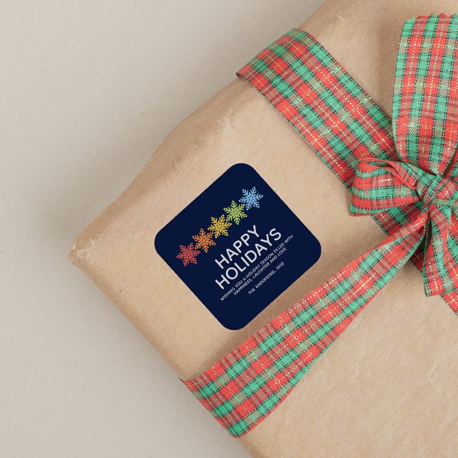 Adesivo Quadrado Natal Moderno Colorido dos Flocos de Neve (Criador carregado)