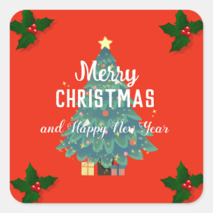 Adesivo Quadrado Natal moderno e feriado de feliz ano novo