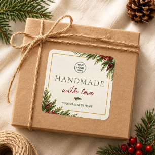 Adesivo Quadrado Natal Moderno Feito à Mão Com Amor Negócios