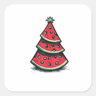 Adesivo Quadrado Natal na Árvore de Natal de Melancia de julho