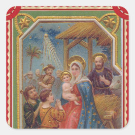 Adesivo Quadrado Natal Natividade Vintage Design do Bebê Jesus