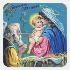 Adesivo Quadrado Natal Natividade Vintage Design do Bebê Jesus